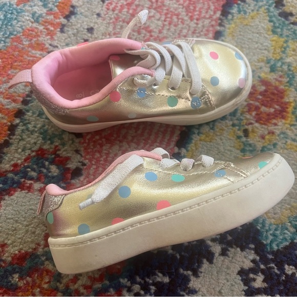 Carter’s Girls Sneakers Gold East Metallic Polka Dots Lace Up Slip On Shoes 8 - Picture 3 of 6